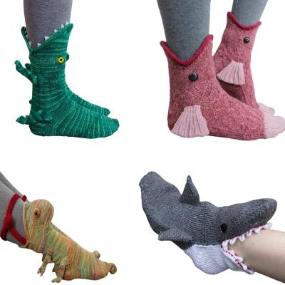 China Adult or Kids Carp Shark Chameleon Sock Christmas Gift Knitted Cuffs Crocodile Knocks Christmas Animal Shaped Knit Crocodile Socks for sale