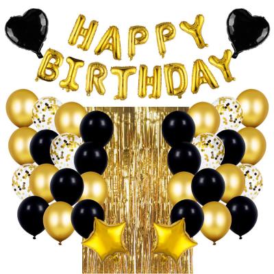 China Birthday Party Decoation Black and Gold Balloons Brthday Party Decorations Set Confetti Gold and Black Balloons Happy Birthday Party Supplies for sale