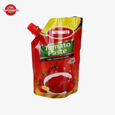 China 50g-500g Pasta de Tomate Duplo Concentrado Saquete Erguido Com Garrafas à venda