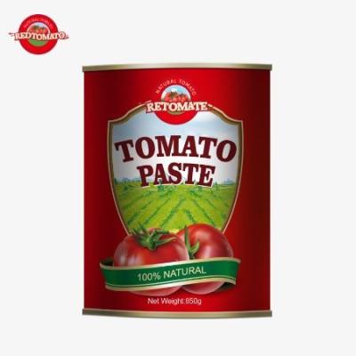 China Met zorgvuldigheid vervaardigd in China Onze superieure kwaliteit 850g tomatenpasta in blikken heeft een 28/30% Brix concentratie Te koop