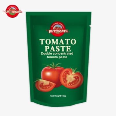 China 400g Stand-up-Tomatensäcke Paste praktisch und geschmackvoll mit Reinheitsniveaus von 30% bis 100% zu verkaufen