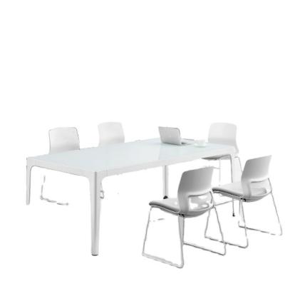 China Extendable luxury white conference table with glass top for sale