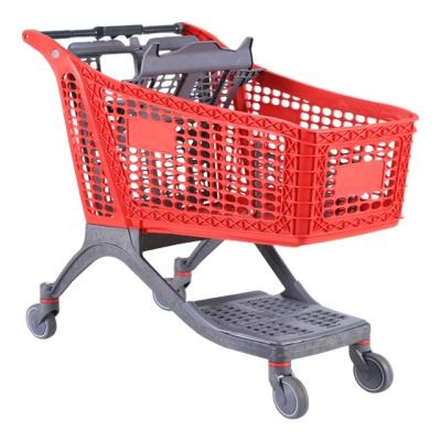 China Unfolding High Quality Supermarket 200L Plastic Shopping Trolley Hand Push Trolley For Shopping With 4 Wheels for sale