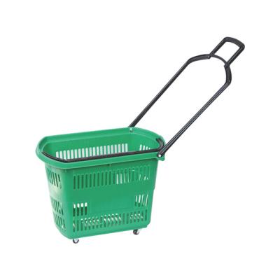 China Supermarkt Retail Store Grocery OEM Supermarket Colorful High Quality Rolling Plastic Shopping Cart With Wheels for sale