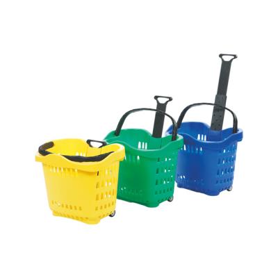 China Hot Selling Multifunctional Cheap Simple Rolling Supermarket Handle Supermarket Plastic Shopping Basket for sale