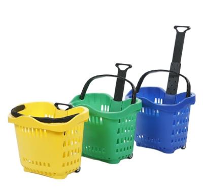 China 2021 2020 KaiJia plastic shopping baskets with wheels for supermarket, good price and high quality 530*380*430mm for sale