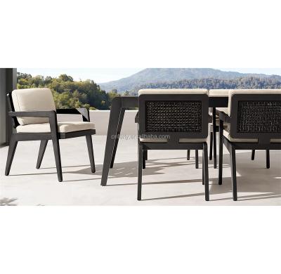 China 2022 Design Contemporary Aluminum Outdoor Furniture Garden Metal Dining Metal Set Dining Table And Wicker Chairs for sale