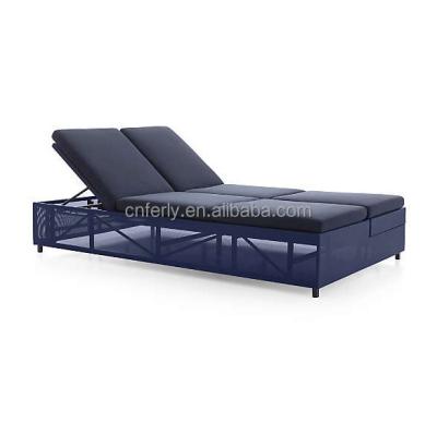 China Modern New Arrival Outdoor Furniture Hotel Double Chaise Lounge Synthetic Mesh Sun Bed for sale