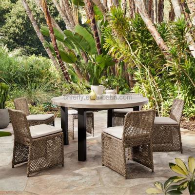 China Industrial Mix Material Outdoor Furniture Garden Furniture Wicker Rattan Chair Set Wooden Patio Dining Set for sale