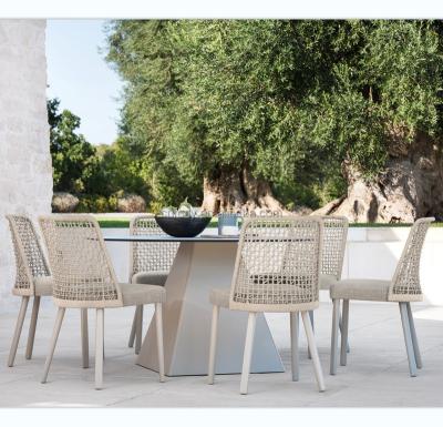 China New Arrival Contemporary Modern Italian Style Furniture All Weather Outdoor Garden Set Round Rope Dining Table and Chair Set for sale