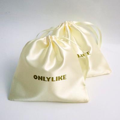 China Custom Glossy Eco-Friendly Logo Gift Printed Satin Drawstring Bag With Logo for sale