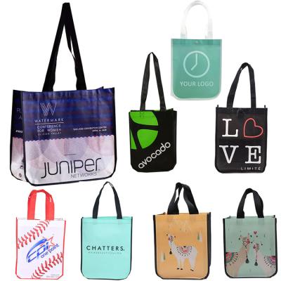 China Small Reusable Multi Color Lulu Lemon Laminated Bag Around Tote Lululemon Promotional Shopping Bag Corner for sale