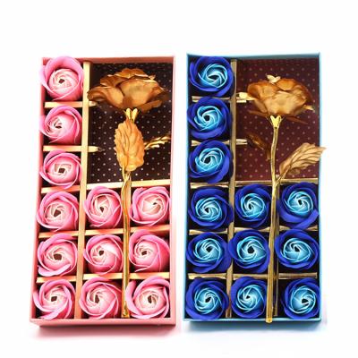 China Soap flower+24K Gold Plated Rose 24K Gold Plated Rose Flower and Soap Flower Set Birthday Valentine's Day Gift Box for sale