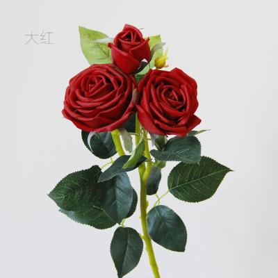 China Silicone Coated Artificial Rose Flowers Real Touch 3 Heads Silicone Coated Artificial Roses Floral for sale