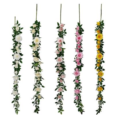 China Simulation of wedding/festival/Christmas/party/flower arrangement rose flower rattan plant wedding backdrop decoration artificial rose leaf rose rattan for sale