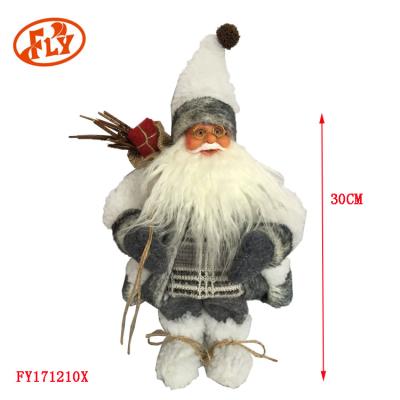 China Christamas Home Decoration 30CM Static White Coat Santa Claus With Gift Bag for sale