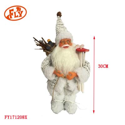 China Christamas Home Decoration 30CM Cluth White Standing Santa Claus With Skids for sale