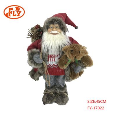 China Christamas Home Decoration Christmas Santa Doll Decorations with Big Cute Brown Teddy Bear and Gift Bag for sale