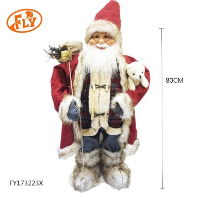 China Decoration 80cm Christamas Home Standing Santa Claus With Teddy Bear For Christmas Decoration for sale