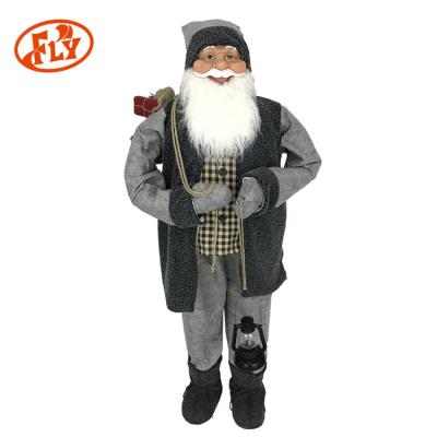 China Custom Large Size Christamas Home Decor Party Decoration Cloth Christmas Santa Claus With Gift Bag And Lantern for sale