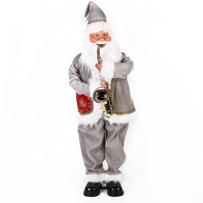 China Christamas Home Decor 2020 Christmas Gift Adjust Volume Santa Claus With Gray Clothing Set Musical and Saxophone for sale