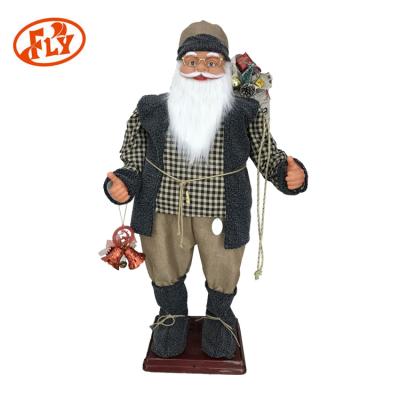 China Hot Sales Fabric 1.3M Big Moving And Singing Santa Claus With Bells And Gift Bag for sale