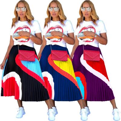 China Amazon Hot Selling 2020 European and American Women's Summer Pop Lips QUICK-DRY QUICK-DRYING Print T-shirt Skirt Set for sale