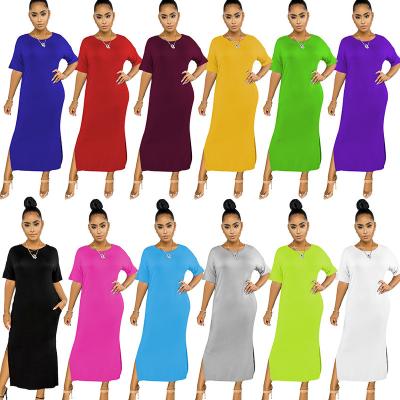 China 2020 Wish Breathable Amazon eBay Popular Multicolor Elastic Round Neck Long Dress Breathable Dress for sale