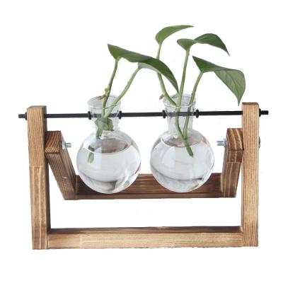 China Minimalist Wooden Base Hanging Small Mini Bonsai Container Planter Greenhouse With Glass Bottle for sale