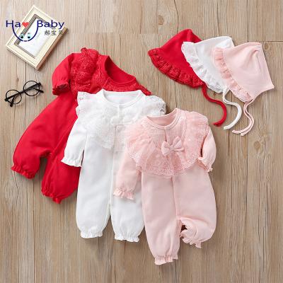 China The fabrics is comfortable and fashion. Hao Baby Clothes Bubble Toddler Romper Bow Lace Around Neck Overalls Little Girl Rompers for sale