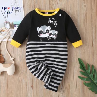 China Polyester Toddler Print / Cotton Hao Baby Raccoon Romper Set Striped Fall Overalls Rompers for sale