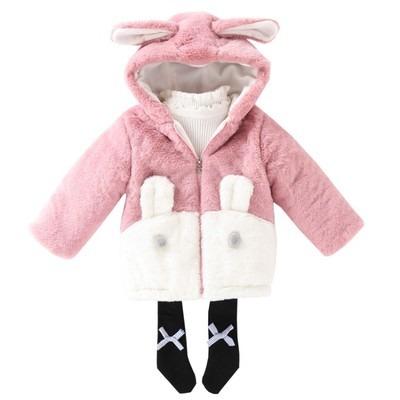 China Viable new Hao Baby Kid Autumn Coat hair thickening fur clothing cartoon stitched warm rabbit ears coat for sale