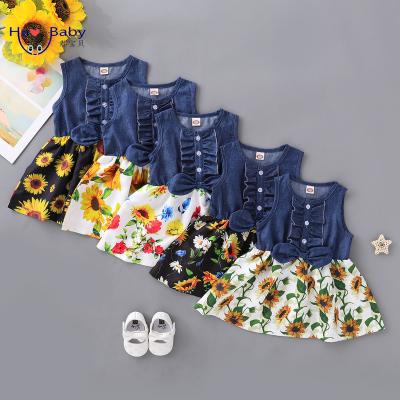 China Princess Born Hao Baby Sleeveless Denim New Anti-static Girl's Floral Print Dress for sale