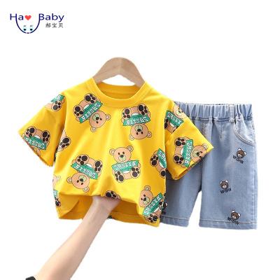 China Hao Baby Wholesale Kids Clothing breathable set 2022 summer two-piece boutique boy's short-sleeved shorts suit for sale