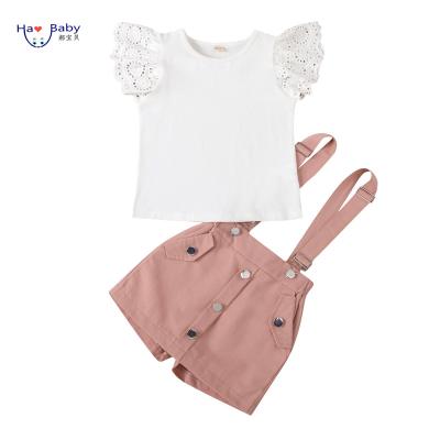 China Hao Baby Wholesale Fashionable Breathable Short-Sleeves With Detachable Suspenders Shorts Urban Two Piece Set for sale