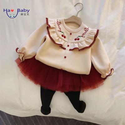 China Hao Baby Velvet Long Sleeve Anti-Static Set Embroidered Hoodie Lace Dress Girl Skirt Suits for sale