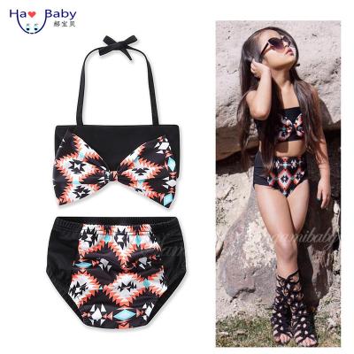 China The fabrics is comfortable and fashion. Hao Baby European and American Central Institute of Statistics 2020 new children's swimsuit the same paragraph colorful black bow girl swimsuit for sale