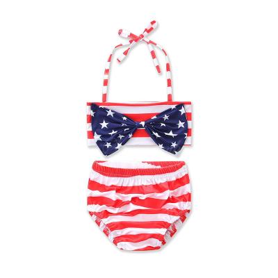 China The fabrics is comfortable and fashion. Hao Baby Summer New Children's Swimwear Girls Split Swimwear Bikini Stripe Two-piece Suit for sale