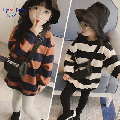 China Hao Baby Spring Autumn Korean Fashion Anti-wrinkle Long Sleeve Loose Striped Kids Little Girl Sweaty Clothes for sale