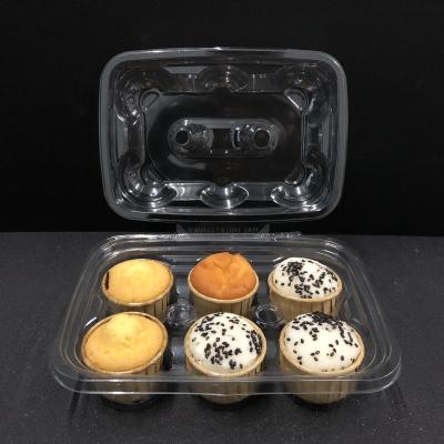 China Disposable Disposable Plastic Cupcake Box With 6 Dividers Hinged Style Cupcake Container for sale