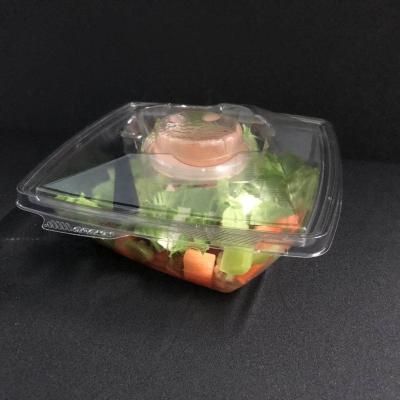 China Disposable Disposable Transparent Blister Plastic Salad Container With Sauce Box For Take Out Salad Bowl UFO-32 for sale