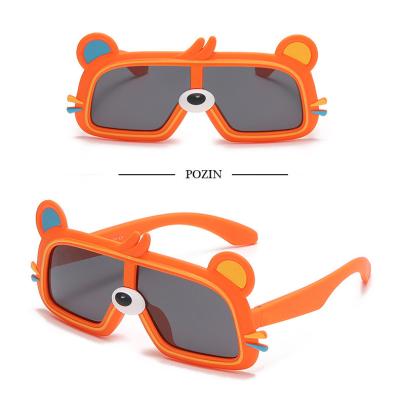 China Fashion sunglasses 2022 high quality cute funny colorful silicone baby cute funny colorful silicone baby role playing cartoon raccoon bear flat surface children's soft sunglasses for sale