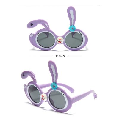 China 2022 Fashion sunglasses 2022 American TAC high quality purple rabbit cartoon kids silicone frame polarized soft child sunglasses uv400 for sale