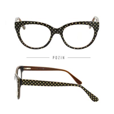 China For Reading High Quality UK Style Polka Dot Zebra Plaid Lattice Pattern Print Customize Acetate Optic Frame for sale