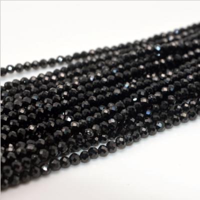 China DIY Fashional Beads Wholesale Natural Round Stone Beads 2mm3mm4mm Faceted Black Tip Crystal Beads Necklace Bracelet Making Stone Beads High Quality for sale