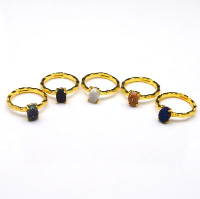 China TRENDY High Quality Adjustable Size Natural Gold Plated Crystal Oval Shape Ring Jewelry for Women for sale