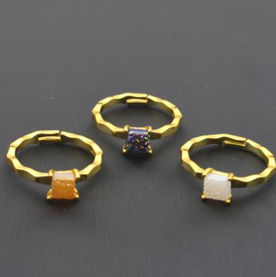 China TRENDY High Quality Adjustable Size Natural Gold Plated Crystal Suqare Shape Ring Jewelry For Women for sale