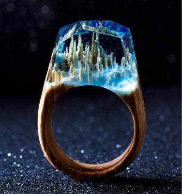 China 2020 Hot Sale Creative Environmentally Friendly Forest Landscape Aurora Ring Resin Colorful Weather Cool Fashionable Magic Wooden Rings For Women Men Gift for sale