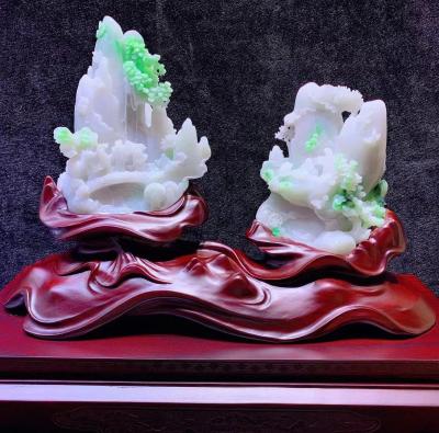 China China Natural Hand Carved Jade Jasper Jadeite Mountain Shape Chinese Energy Green Traditional Home Decoration Feng Shui Craft for sale