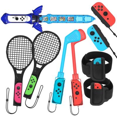 China Light Weight for Nintendo Switch 9 in 1 Sports Game Accessories Tennis Racket + Golf Club + Yoga Ring Wristband + Game Lightsaber Grips Set for sale